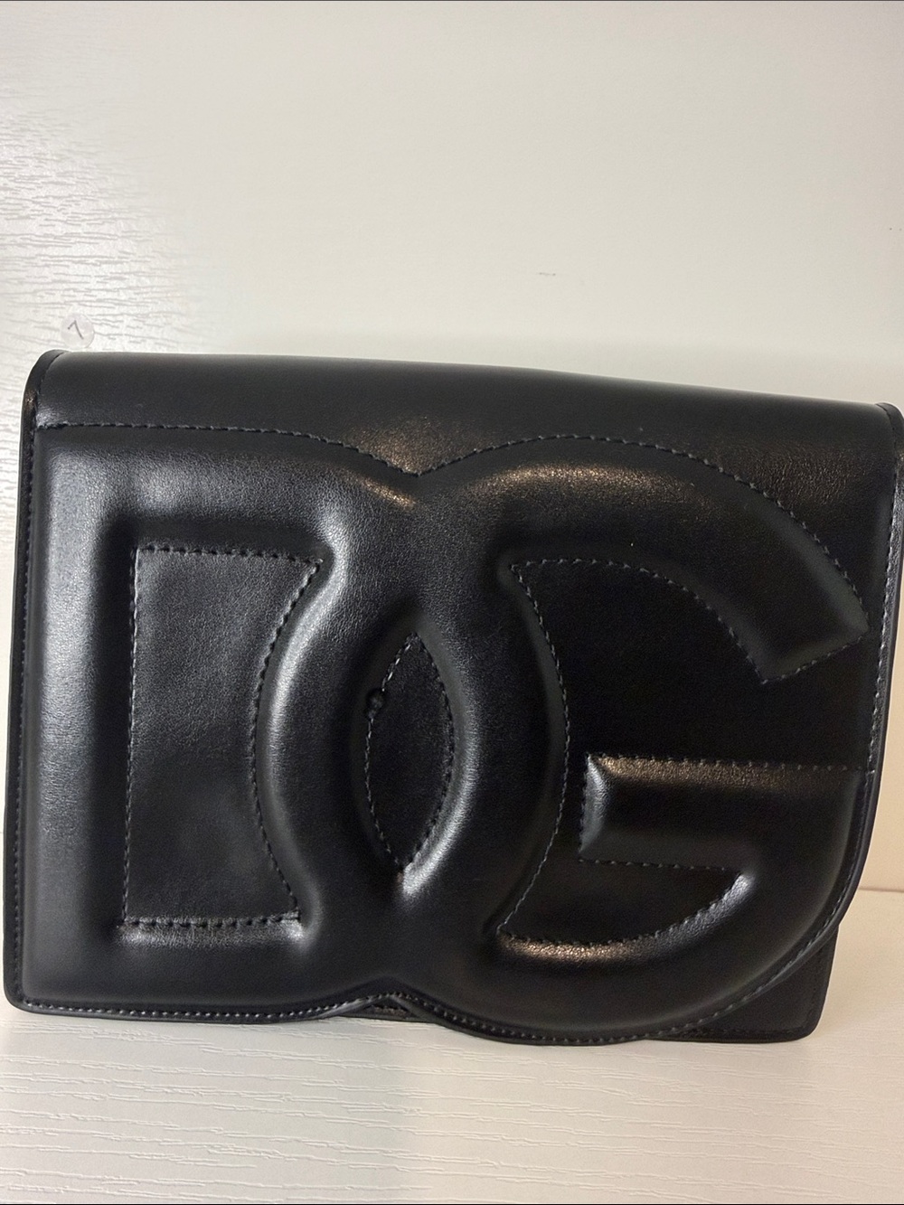 Black Embossed Logo Leather Clutch
